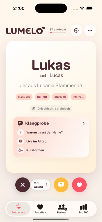Lumelo – Namen swipen